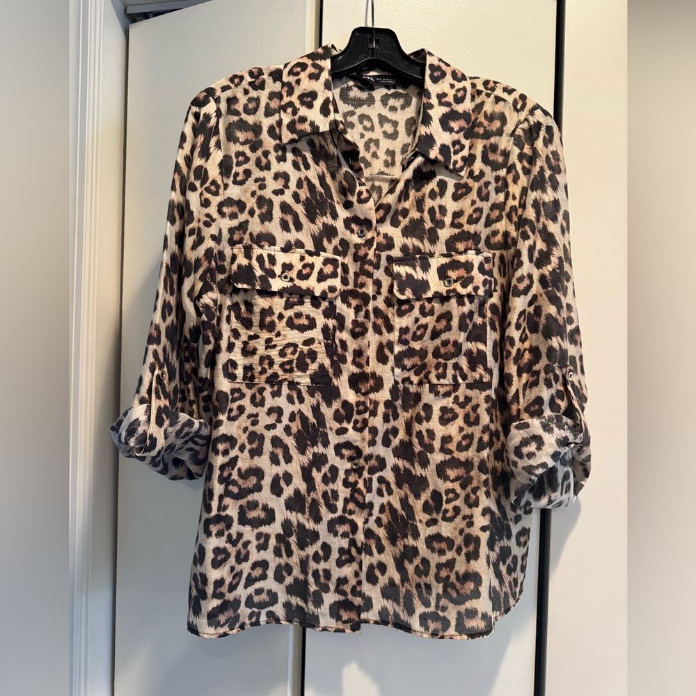 Zara button down leopard print shirt